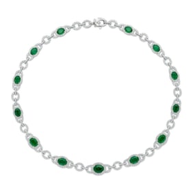 18K White Gold Diamond And Emerald Necklace, 12.28