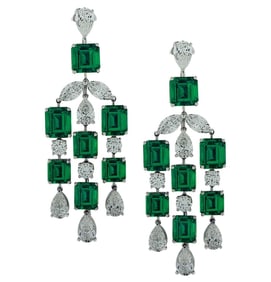 24Ct Colombian Emerald & Diamond Dangle Earrings i