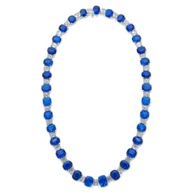 Sapphire and Diamond Platinum Necklace - 33 GIA-Ce