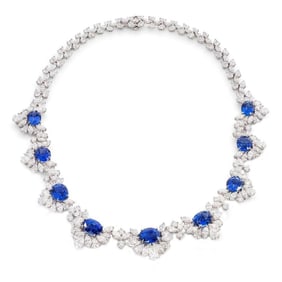 40ct Oval-Cut Sapphire & 42.5ct Diamond Necklace