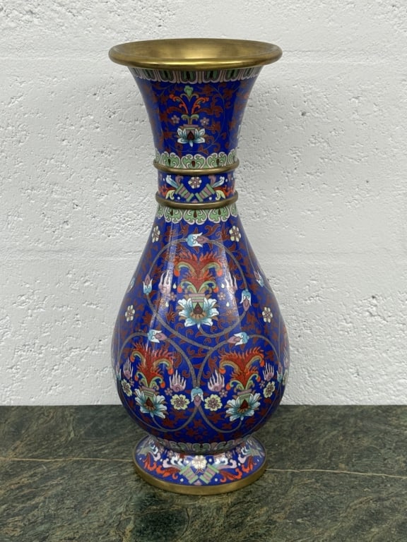 A Chinese Cloisonne Vase: A Chinese Cloisonne Vase, Measures 15 1/2 inches High. Unmarked.