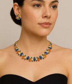 Luxury 18K Yellow Gold Earring and Necklace
