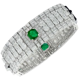 25.12 Carat Ascher Cut Diamond & Emerald Bracelet
