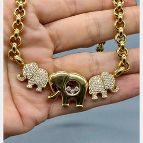 CHOPARD 18K Yellow Gold Diamond Elephant Neckalce