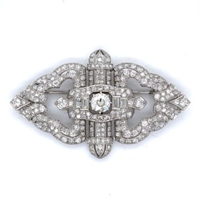 Art Deco Platinum 12.65 Ct. Diamond Brooch