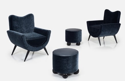 Jean Royere Style, Lounge Chairs + Ottomans (4)