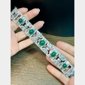 Art Deco Platinum & 18K Emerald and Diamond Bracel