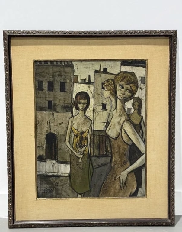 LARGE Charles Levier (French, NY 1920-2003: LARGE Charles Levier (French, NY 1920-2003) Working Girls In Paris. Oil on canvas. LARGE. Signed lower left. Art work Measures 30 inches high 24 inches wide. Total Framed Measures 42 inches high x 36