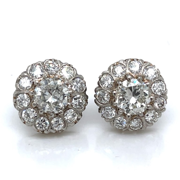 Art Deco Platinum 4.40 Ct. Diamond Cluster Earring: Item # 13037 Category Earrings Art Deco Platinum 4.40 Ct. Diamond Cluster Earrings Weighing 9.9 grams Set with 2 Diamonds weighing app. 2.40 Ct. I-J Color, SI2-I1 Clarity Along with 22 European-cut Di