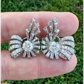 Art Deco Platinum 3.90 Ct. Diamond Earrings