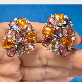 18K Yellow Gold Sapphire & Diamond Earrings
