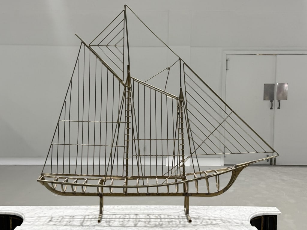 Curtis Jere Brass Sailboat: Curtis Jere Brass Sailboat. Measures 41 inches high x 48 inches wide x 7 inches deep