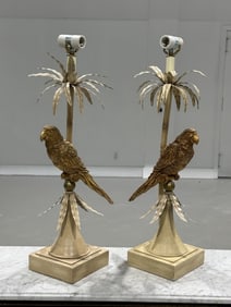 Pair of Tropical Parrot Metal Lamps