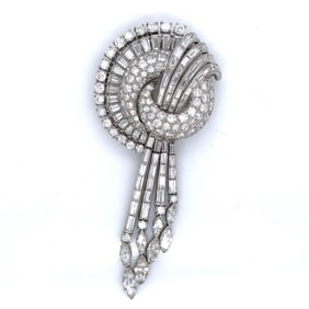 Art Deco Platinum 27.70 Ct. Diamond Brooch