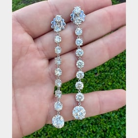 French 18K White Gold 12.40 Ct. Diamond Earrings