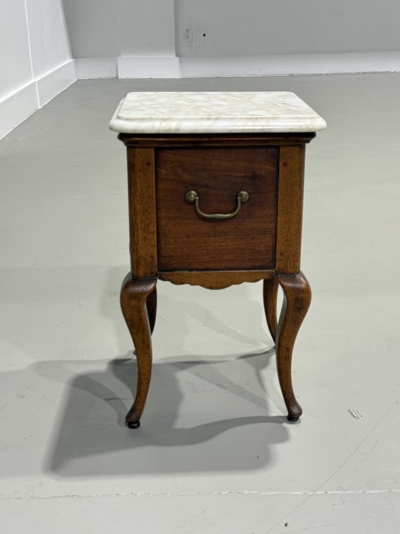 Antique Miniature Wooden End Table Marble Top: Antique Miniature Wooden End Table Marble Top. French Or English. Measuers 12 inches deep x 12 inches wide x 18 inches high