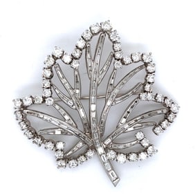 Art Deco Platinum 11.00 Ct. Diamond Maple Leaf Bro