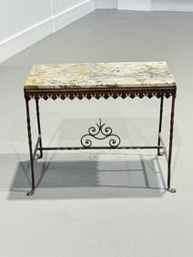 French Marble Top Side Table, Wrought Iron