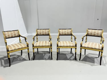 4 Regency Style English Arm Chairs, Four