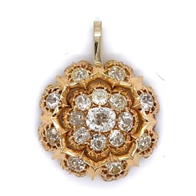 Antique 18K Yellow Gold Diamond Pendant with 14K Y