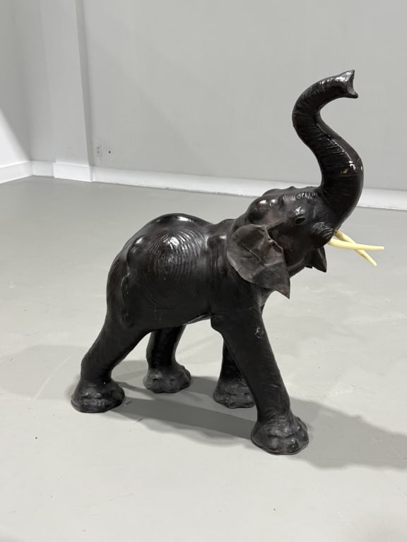Leather Elephant: Leather Elephant. Measures 47 inches high x 41 inches wide x 18 inches deep