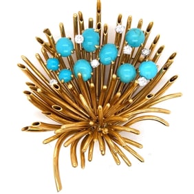 1960’s 18K Yellow Gold Persian Turquoise & Diamond