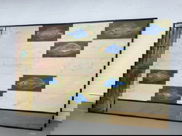 Artist Unknown Monumental Fish Painting Oil/Fabric