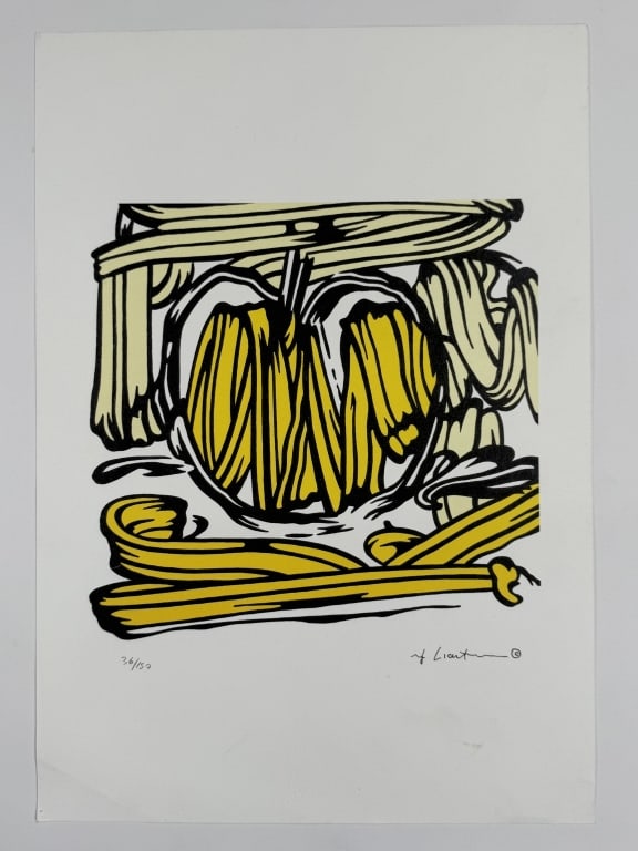 After: Roy Lichtenstein (1923-1997) Lithograph: After: Roy Lichtenstein, American (1923-1997) lithograph "Yellow Apple". Signed (in print) lower right, numbered 36/150 lower left, embossed 'Syria Studio' lower center and stamped 'Castelli Graphics'
