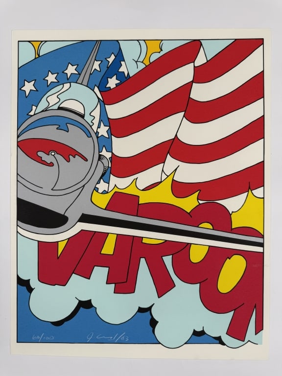 John 'Crash' Matos (b. 1961) Signed Lithograph: John 'Crash' Matos, American (b.1961) signed lithograph "Thunderbird Alumni". Signed , dated '03 and numbered 60/100 along lower left. In good condition. Measures 27 1/2" x 21 3/4"