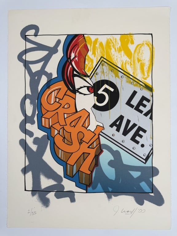 John 'Crash' Matos (b. 1961) Signed Serigraph: John 'Crash' Matos, American (b.1961) signed serigraph "5 Lex". Signed and dated '00 lower right and numbered 2/35 lower left. Some minor wear along the edges of the work, otherwise in good