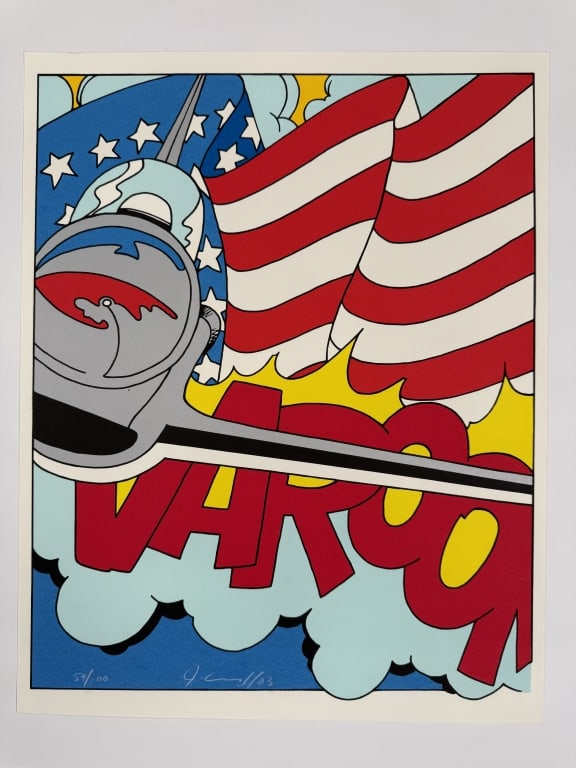 John 'Crash' Matos (b. 1961) Signed Lithograph: John 'Crash' Matos, American (b.1961) signed lithograph "Thunderbird Alumni". Signed , dated '03 and numbered 59/100 along lower left. In good condition. Measures 27 1/2" x 21 3/4"