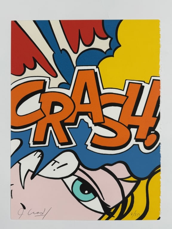 John 'Crash' Matos (b. 1961) Signed Serigraph: John 'Crash' Matos, American (b.1961) signed serigraph "Crash Orange". Signed lower left and numbered 8/50 lower right. Minor wear along the right side of the work, otherwise in good condition.