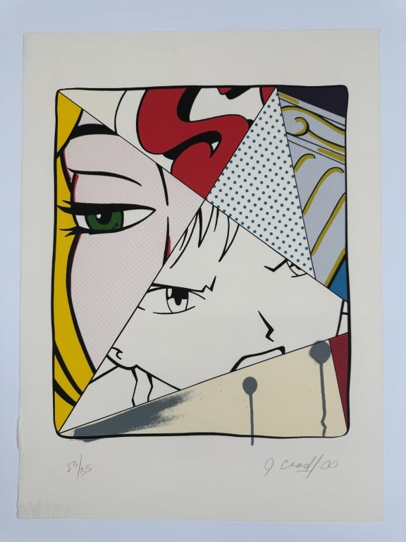 John 'Crash' Matos (b. 1961) Signed Serigraph: John 'Crash' Matos, American (b.1961) signed serigraph "The Eyes Have It". Signed and dated '00 lower right, numbered 23/35 lower left. Minor wear along the left and right side of the work and minor