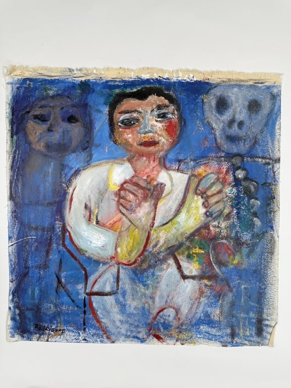 Hegina Rodrigues (20th century) Oil/Canvas: Hegina Rodrigues, Brazilian (20th century) oil on canvas "Stages of Life". Signed lower left. Minor wear along the edges of the canvas, otherwise in good condition. Measures 29 1/4" x 29 3/8"