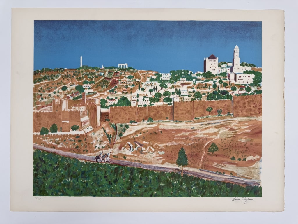 Louis Nizer (1902-1994) Signed Lithograph: Louis Nizer, English (1902-1994) signed lithograph "Jerusalem". Signed lower right and numbered 269/300 lower left. Minor wear and discoloration around the borders of the work, otherwise in good