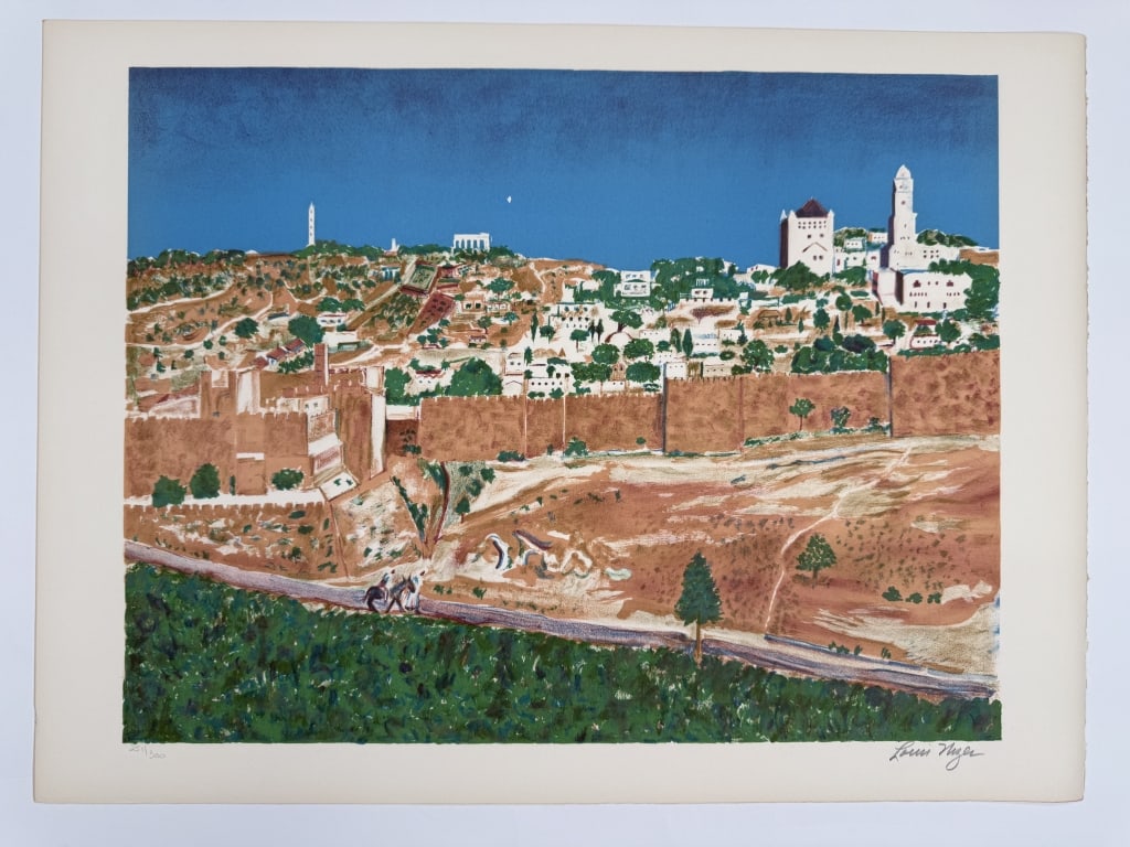 Louis Nizer (1902-1994) Signed Lithograph: Louis Nizer, English (1902-1994) signed lithograph "Jerusalem". Signed lower right and numbered 251/300 lower left. Minor wear and discoloration around the borders of the work, otherwise in good