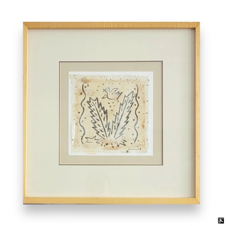 Barbara Embree (USA 20th) "Bird" Watercolor: Barbara Embree (AMERICAN, 20th century) watercolor on paper in the manner of Pablo Picasso depicting a "Bird". Signed to lower right. Mounted in a wooden frame with mat behind glass screen. Measures