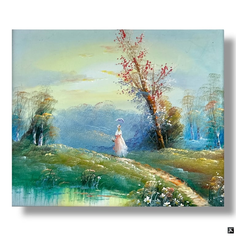 Vintage Decorative Acrylic on Canvas "Landscape" (1 of 5)