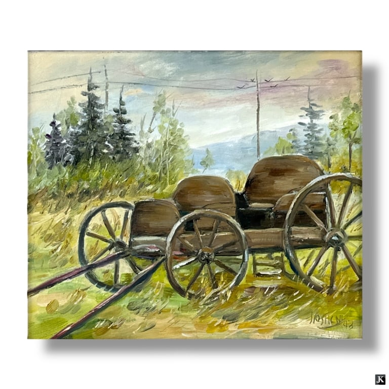 Decorative Framed Oil on Canvas " "Buggy" (1 of 4)