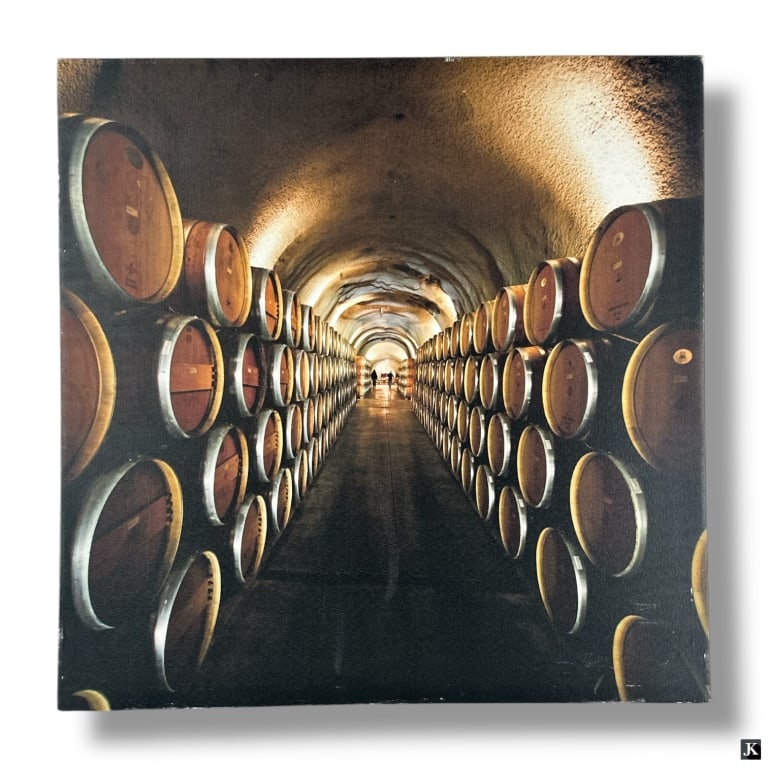 Decorative Canvas Print "Wine Cellar": Decorative Canvas Print "Wine Cellar". Unsigned. Some scuffs to edge, otherwise good condition. Measures 24" x 24" LA/B13/SH:19B