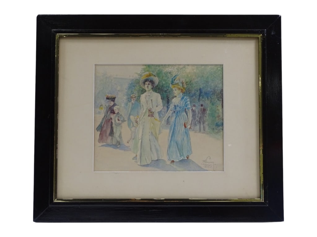 19/20 C French Watercolor Illustration "Strolling" (1 of 6)