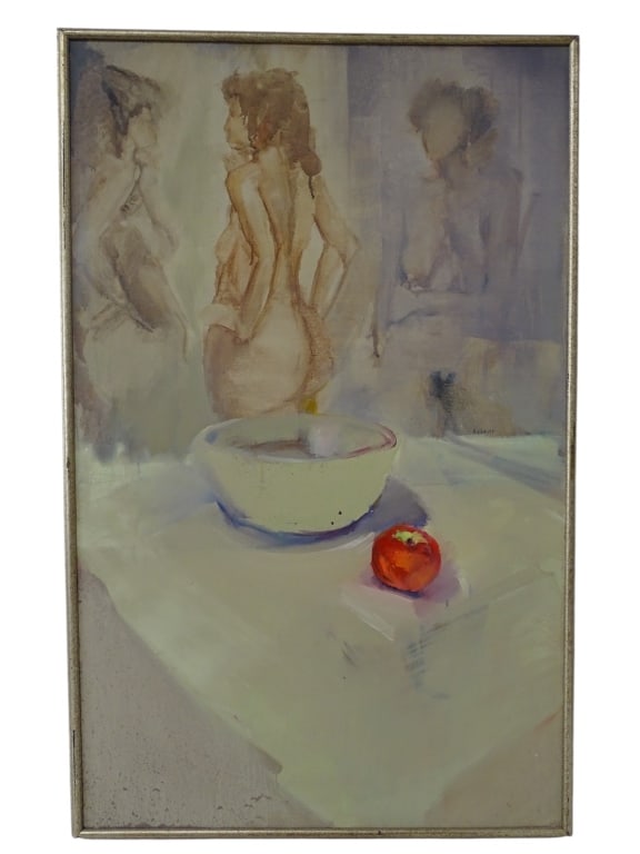 Brian Niebauer Oil on Canvas "Forbidden": Brian Niebauer Oil on Canvas "Forbidden". Signed center right. Craquelure, wear consistent with age. Measures 48" x 30", frame measures 49-1/2" x 31-1/2". FW