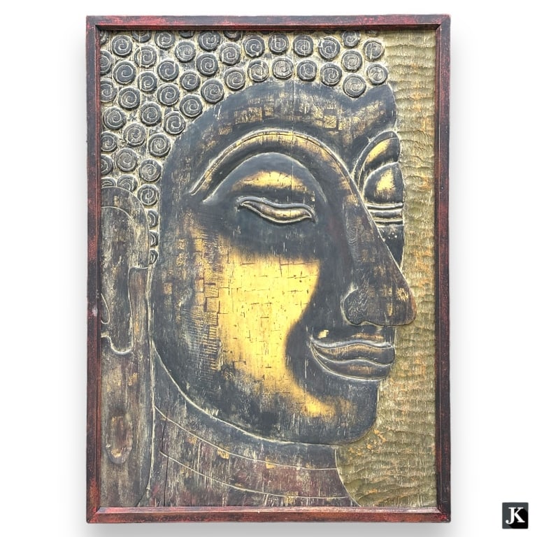 Vintage Large High Relief Wooden Buddha Wall Art (1 of 3)