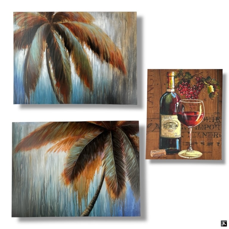 3 Decorative Canvas Prints Palms, Red Wine (1 of 4)