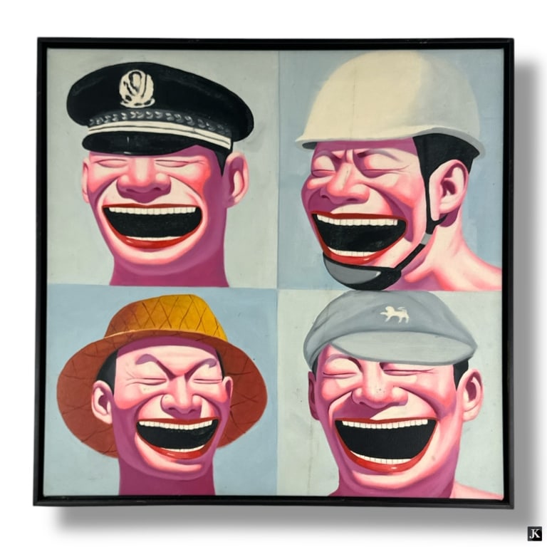 Chinese Oil on Canvas "Grinning Men" (1 of 6)