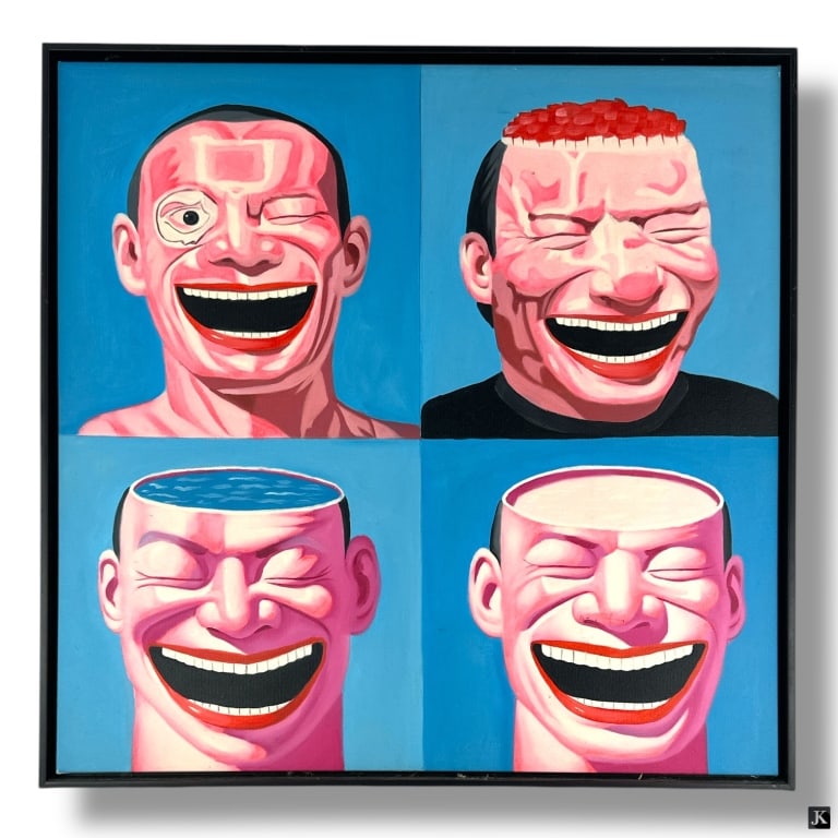 Chinese Oil on canvas "Grinning Men" (1 of 6)