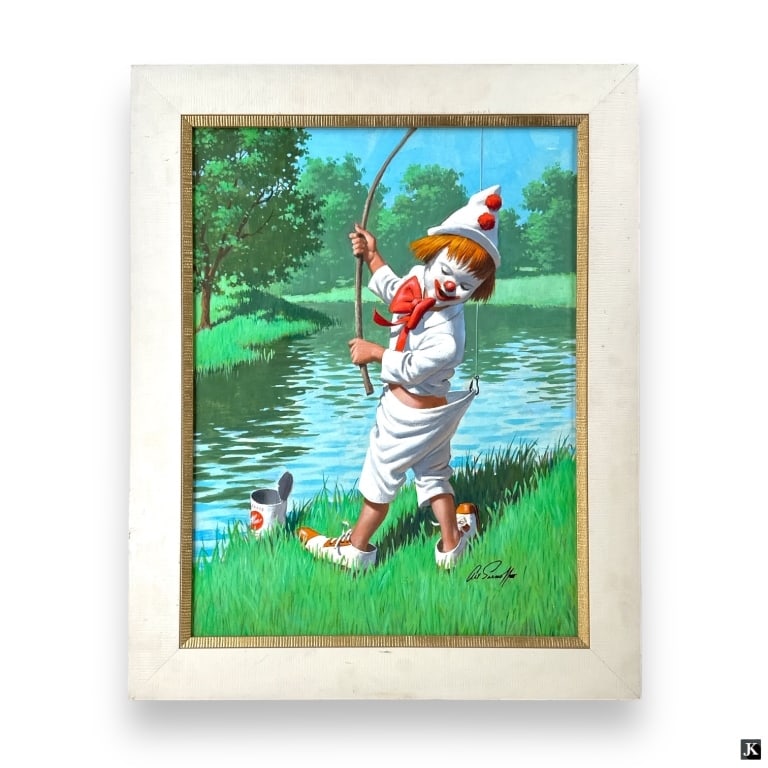 Art Sarnoff Embellished Print "Hook, Line & Pants": After: Arthur Saron Sarnoff, American (1912/1919 - 2000) Hand embellished color print/poster "Hook, Line and Pants". Tracing attached to verso. Signed in print. Good condition. Measures 23-1/2" x