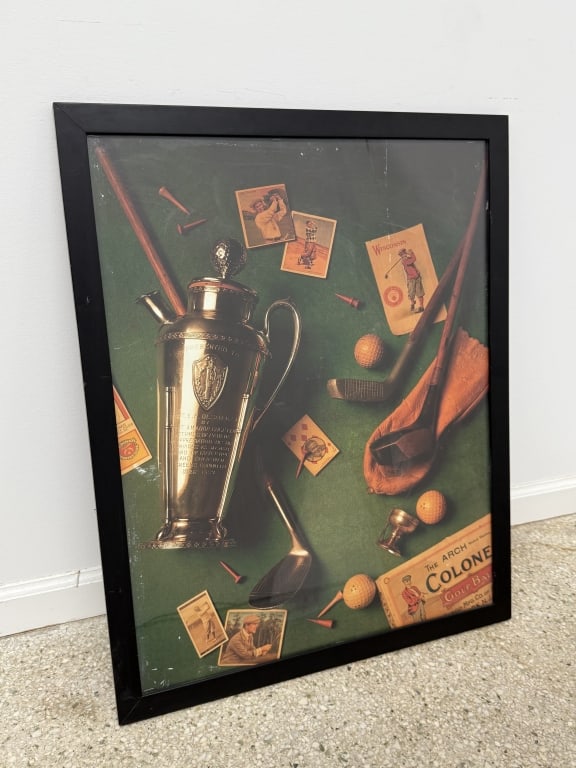 Michael Harrison Color Print: Michael Harrison, American framed color print "Golf 2". Unsigned. Minor wear along the edges of the frame and paper backing has some tearing and some white blemishes on the work, otherwise in good con