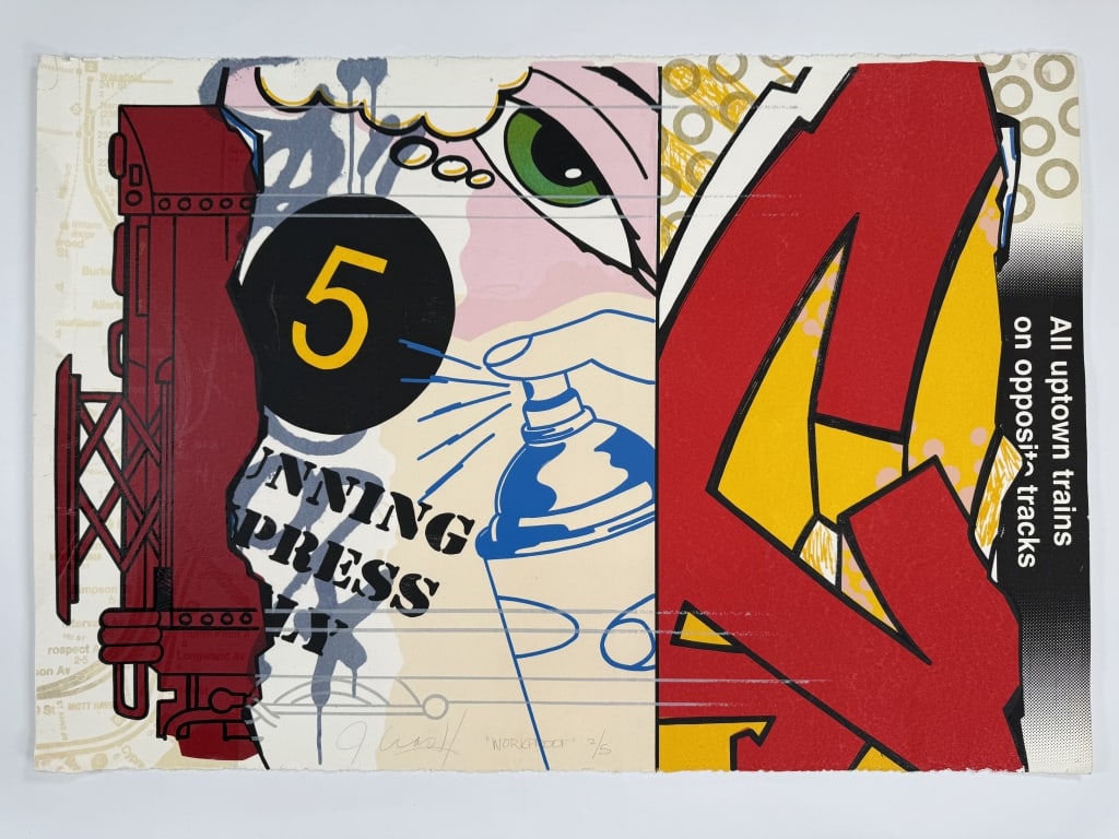 John 'Crash' Matos (b. 1961) Signed Serigraph: John 'Crash' Matos, American (b.1961) work proof signed serigraph "Through Express". Signed and marked "Work Proof 2/5" lower center. Some minor creasing on left and right side of the work and