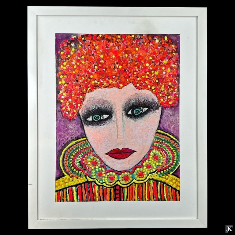 Acrylic Ink On Canvas Dakos De Sax (FL).: Acrylic Ink On Canvas Dakos De Sax (FL). Alice In Wonderland, Impressionism Art,Portrait,Fairy Tail. White Framed Painting, Signature Is On The Left Side Of The Painting, Date December 11th, 2011. Sma